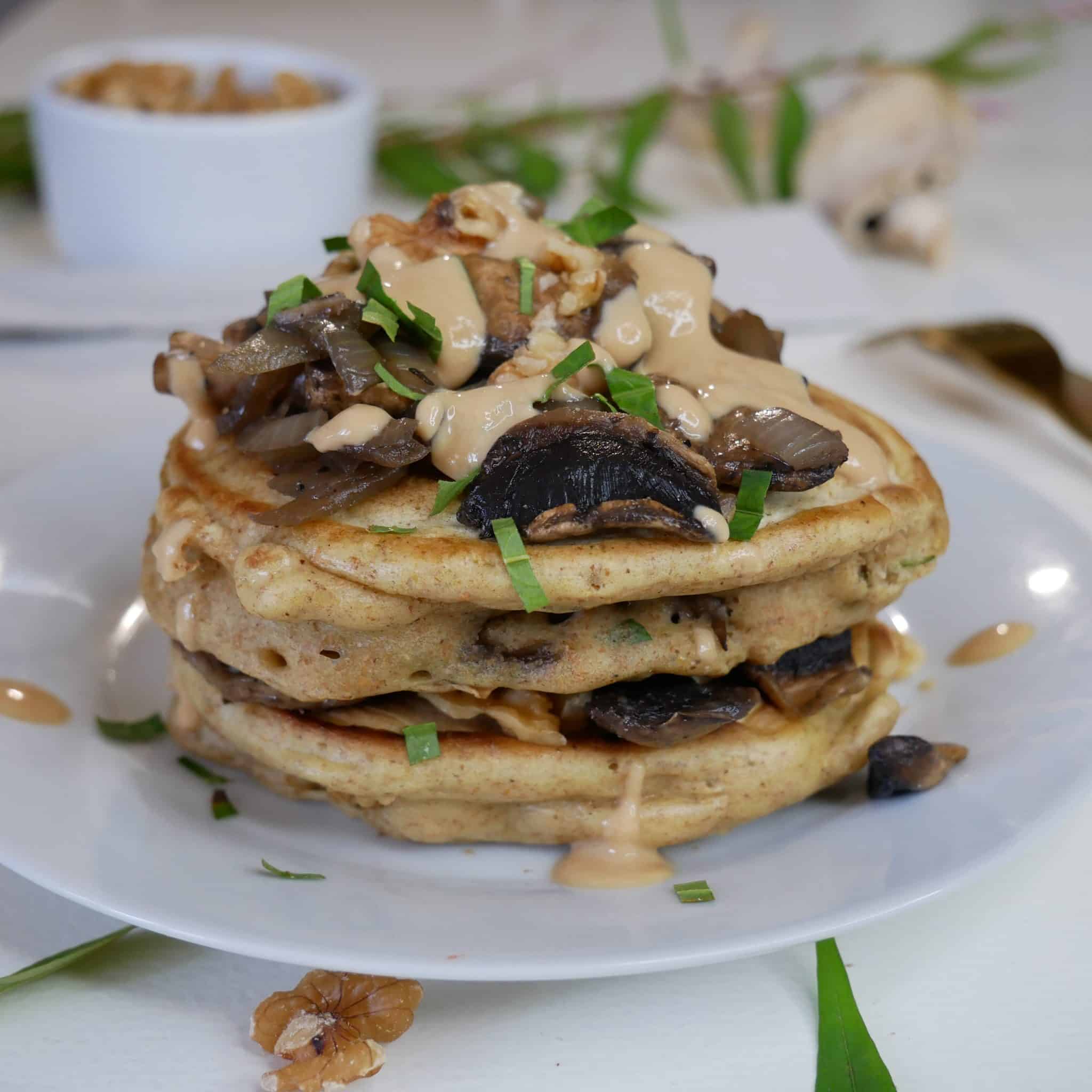 pancake salé champignons, noix & chèvre