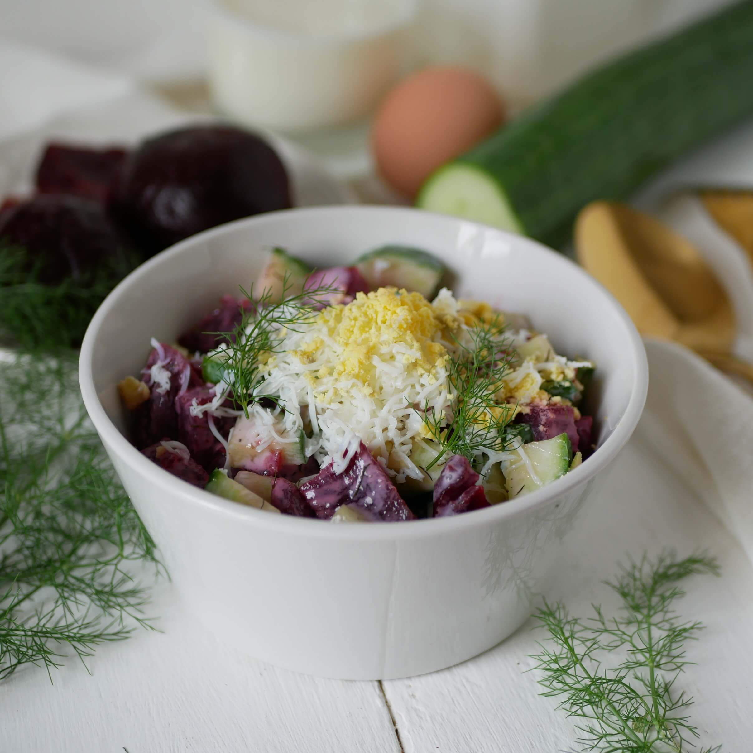 salade concombre, betterave, kéfir