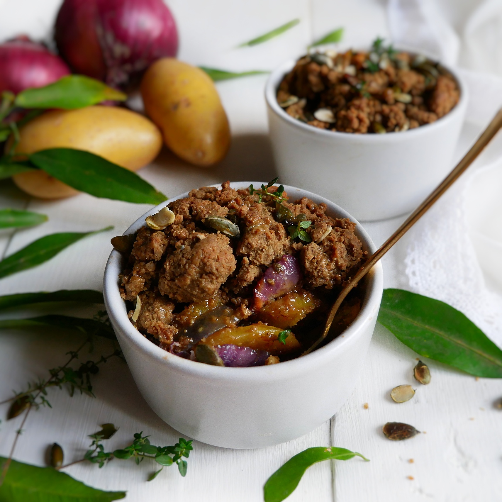 crumble pomme de terre & oignons (sans lactose ni gluten)